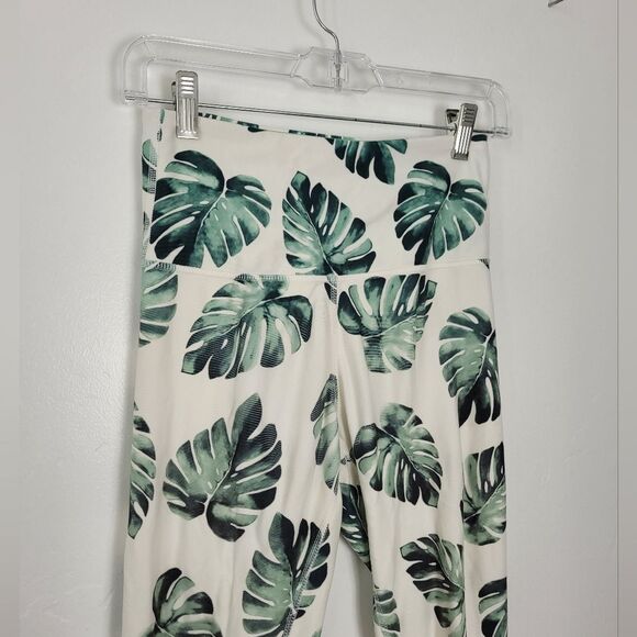 Wildfox Sweat Leggings Green Palm Print High Waist Sportswear Gym Workout Small - Picture 2 of 8